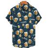 Camisetas Festival de Cerveza Harajuku para Hombre Estampado 3D Manga Corta Verano Estilo Hawaiano Playa Tops de Botón Único Solapa