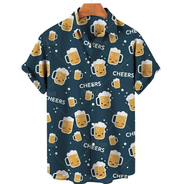 Camisetas Festival de Cerveza Harajuku para Hombre Estampado 3D Manga Corta Verano Estilo Hawaiano Playa Tops de Botón Único Solapa