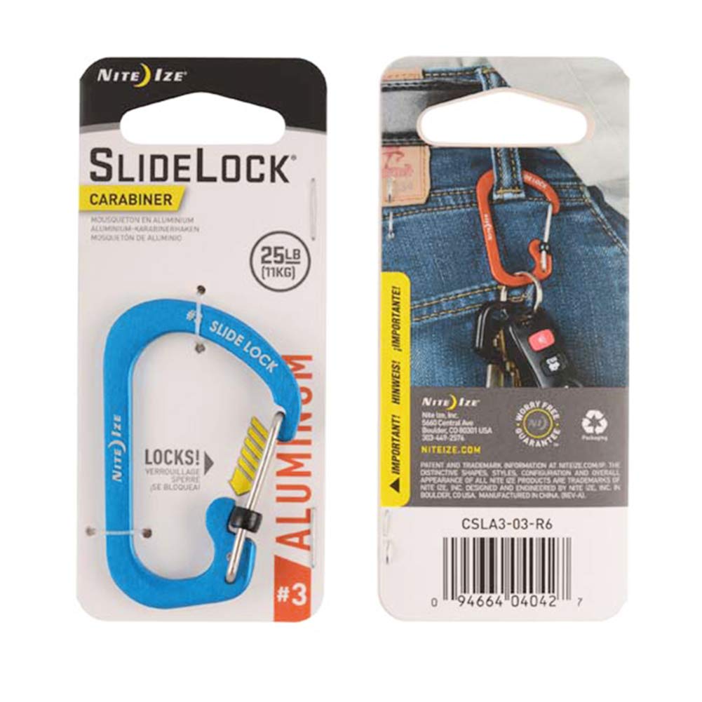 NITEIZE Slide Lock Aluminum Carabiner #3 Blue Lightweight CSLA3-03-R6 (Genuine H58×W39×D11mm синий