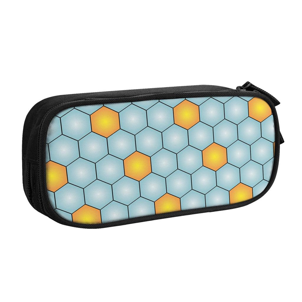 Hexagon Footbally Honeycomb Cute Pencil Cases Girl Boy Large Storage Soccerly Seamless Pattern Pencil Pouch Students Stationery