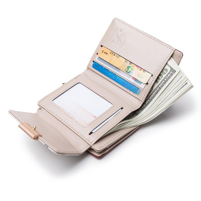 PU Leather  Loose Change Printed Buckle Folding Zipper Student Coin Card