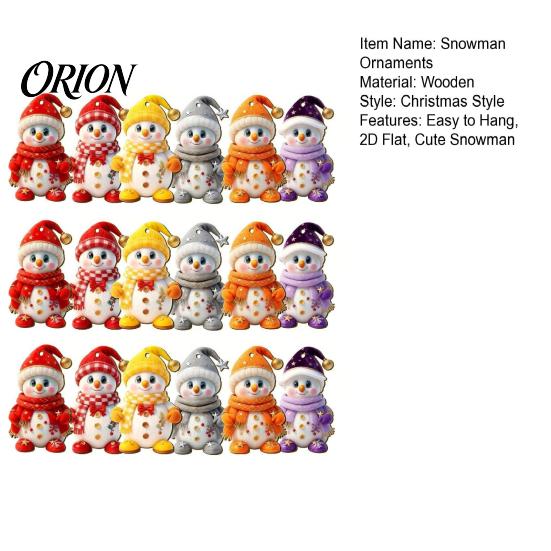 Snowman Pattern Holiday Decor Christmas Wooden Ornaments, 2D Flat Vintage Xmas Tree Hanging Farmhouse Style Decoration, Cute Winter Ornament for Tree,