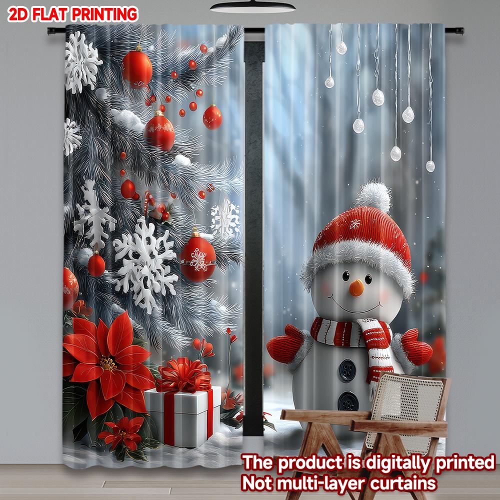 Flat Printing Christmas Hot Party Curtains Snowman Decorations Digital Printed Polyester Drapes Festive Curtain Set Of 2 Made Washable