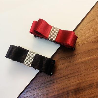 Neuer Koreanischer Stil Schleife Bananenclip Strassstein Vintage Weibliche Greifklemme Schwarz Rot Pferdeschwanz Haarschmuck für Damen Mädchen