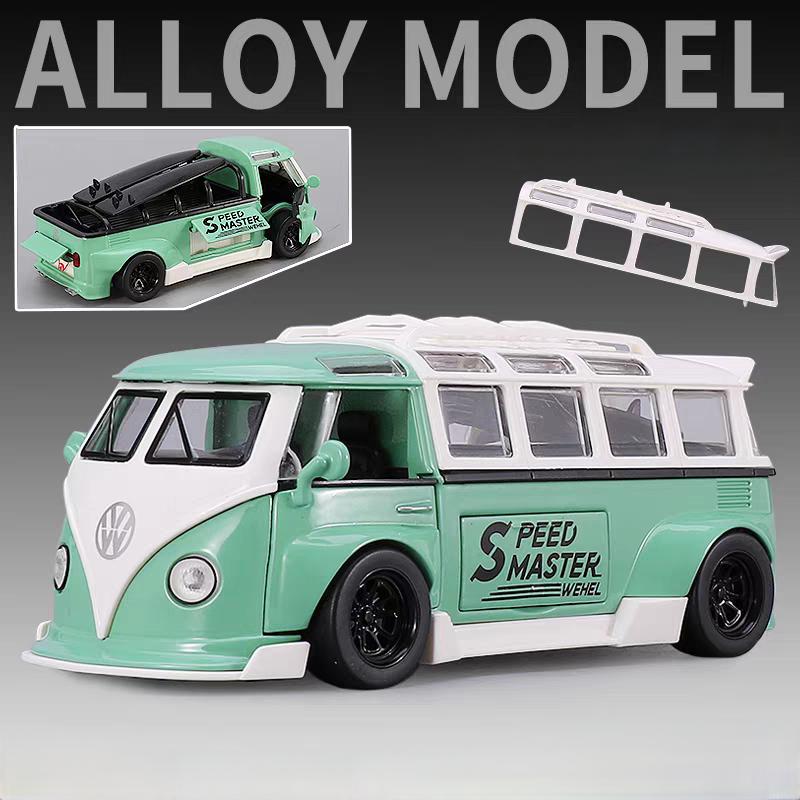 DDM Volkswagen T1 Transporter Bus Modified Simulation Diecast & Toy Vehicles Sounds & Light Pull Back Car 1:32 Alloy Model