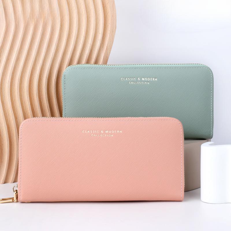 Women Wallets Crosshatch Zipper Bag - Long Wallet, Clutch Purse, Coin Pouch & Card Holder