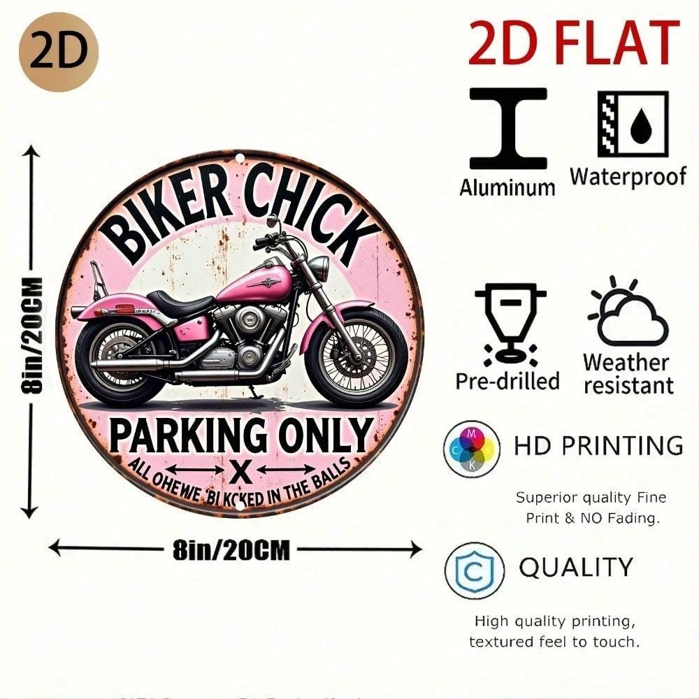 Vintage Pink Motorcycle Round Metal Sign Retro Biker Garage Wall Decor Men Cave Parking Ornament