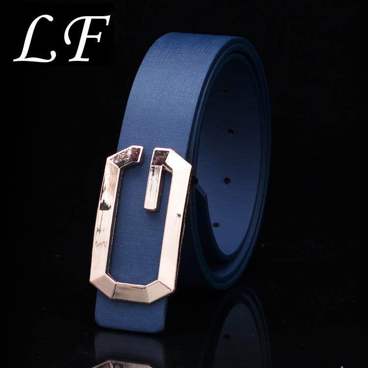 Mary New Fashion Men and WomenGBuckle Belt All-Match Neutral GoldGLetter Smooth Buckle