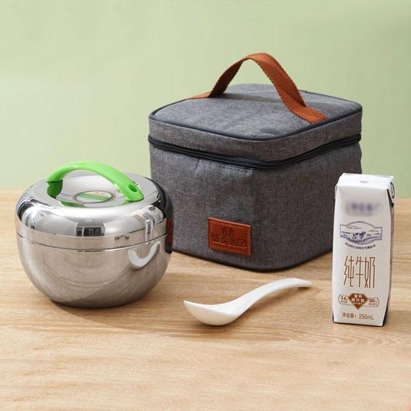 

Изоляционный ланч-бокс из нержавеющей стали, двухслойное изоляционное ведро, креативный портативный ланч-бокс, мини-ланч-бокс, изоляционные сумки 1300ml серебряный