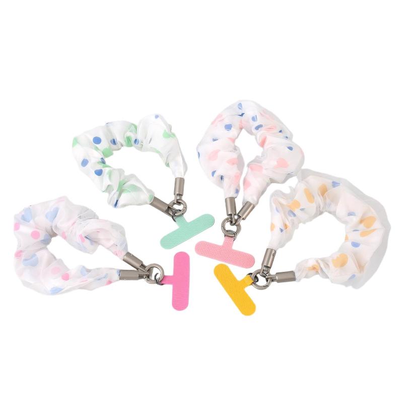 Women Heart Polka Dot Scrunchies Phone Lanyard Universal Phone Wrist Straps Anti Lost Hand Lanyard Detachable Cute Wristband
