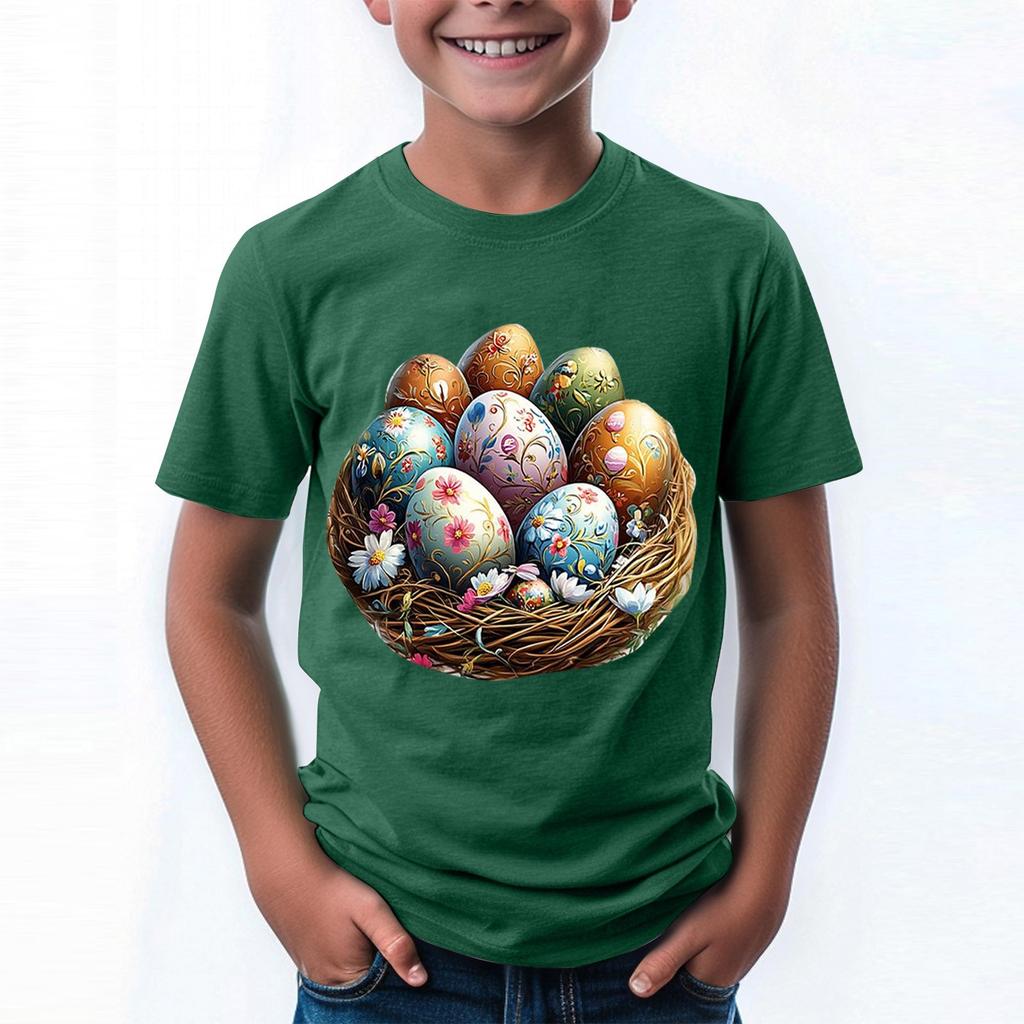Children's Tops Boys Girls Easter Print Short-sleeved T-shirt Tops Bottoming Shirt