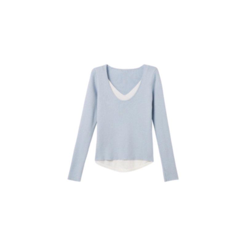 

Milk Blue V-Neck Knit Top & Wide-Leg Trousers Two-Piece Autumn Set S