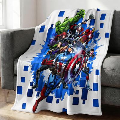 Tech Style Avengers Flannel Blanket Soft Warm Fluffy Throw Sofa Couch Bed Cover Blue Pixel & Hero Print Lightweight Nap Shawl