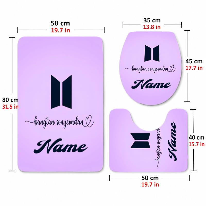 BTS (32) Custom name Flannel Toilet 3 Piece Set Soft Bathroom Rug Toilet Seat Cover for Bathroom Home Decor