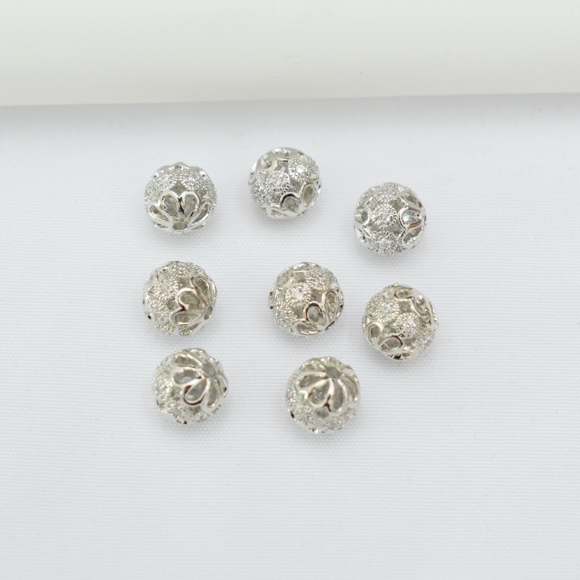 10 шт. 14-каратный золотой пакет, сохраняющий цвет, микро-инкрустированные циркониевые круглые бусины, полые свободные бусины, бриллиантовые шарики, бусины для браслета своими руками, бисерный материал для украшений F26  8mm