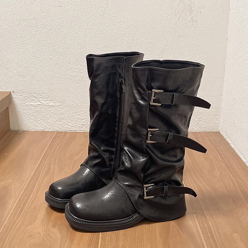 

Brown inner heightening boots female royal sister but knee boots tall knight boots slim trousers maillard boots 40 чёрный