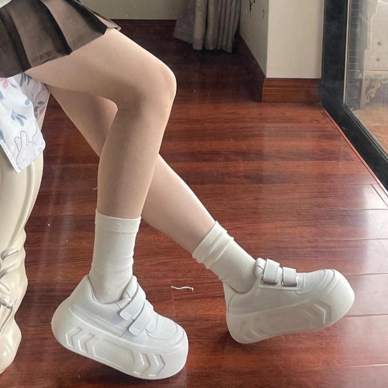 

Обувь на толстой подошве, увеличивающая рост, на липучках, повседневная, с круглым носком, универсальная обувь, туфли с большим носком и кеды 39 белый