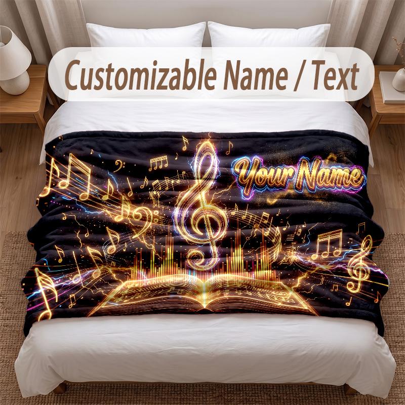Music General Theme Soft Blanket Personalized Custom Name Text Print Warm Blanket Home Sofa Bedroom Decor