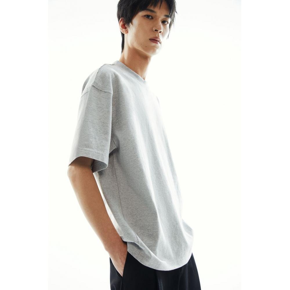 H M seaM DeTail T sHirT Loose fiT Grey Melange
