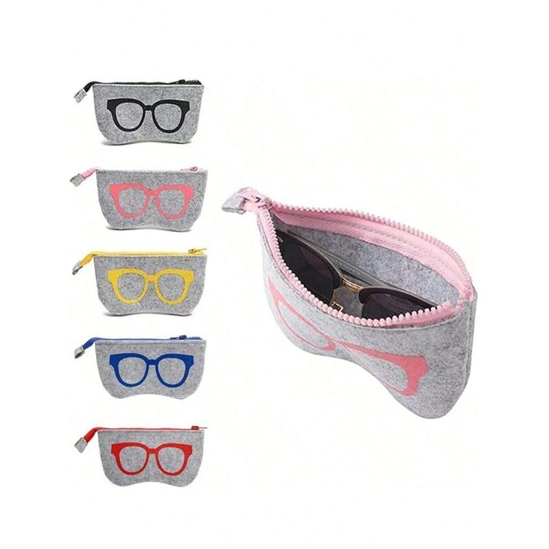 Soft Felt Eyeglass Case With Colorful Eyeglass Pattern Design Portable Fashionable Eyewear Storage Bag, Versatile Travel Pouch For Various Items