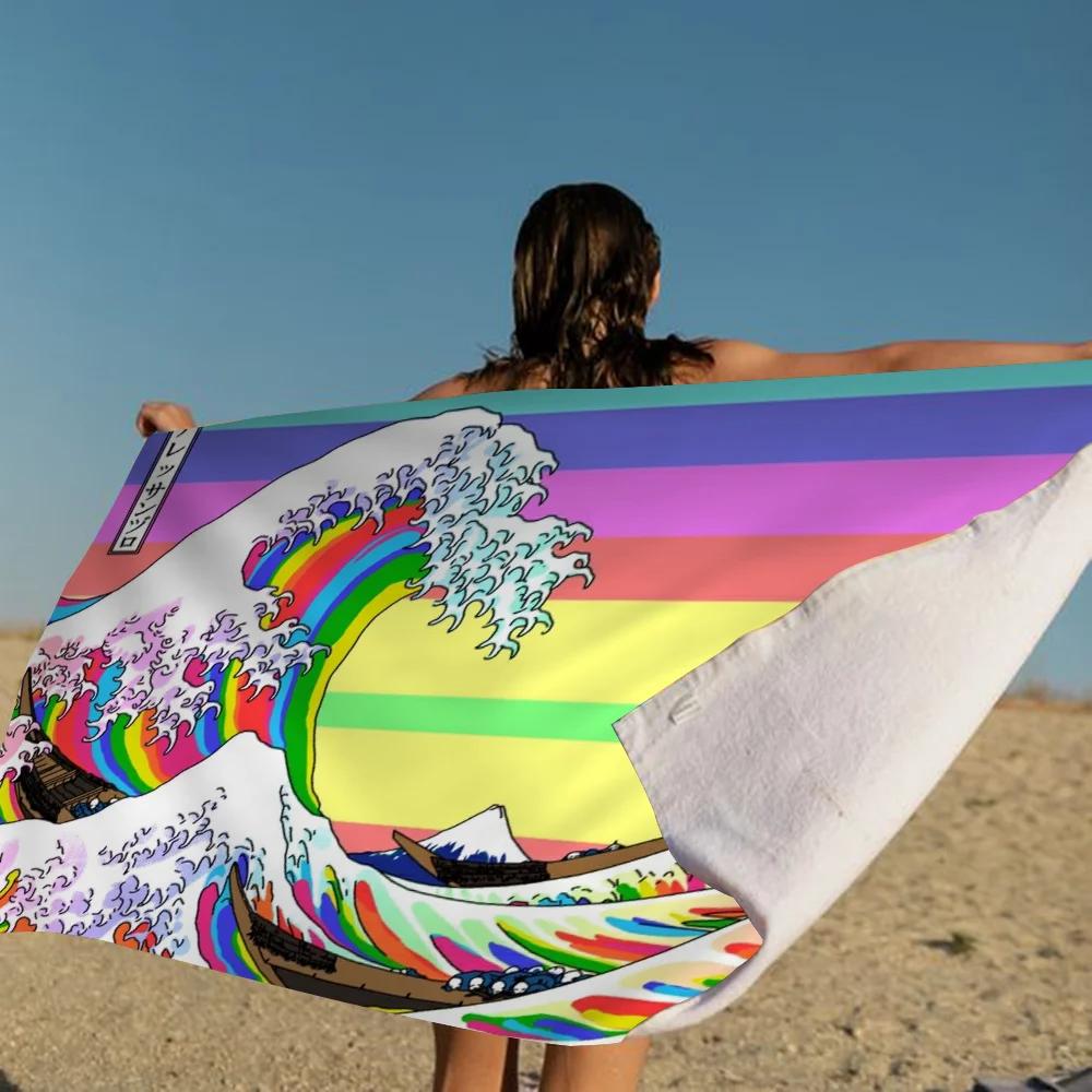 Japanese Wave Art Towel Microfiber Beach Towel Absorbent Quick dry Soft Yoga Swimming Resort Mountain Climbing Towel