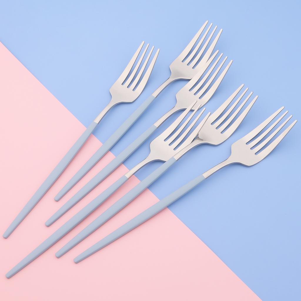 24pcs Blue Silver Dinnerware Set Dinner Knife Fork Tea Spoon Cutlery Set Stainless Steel Tableware Western Home Kitchen Flatware