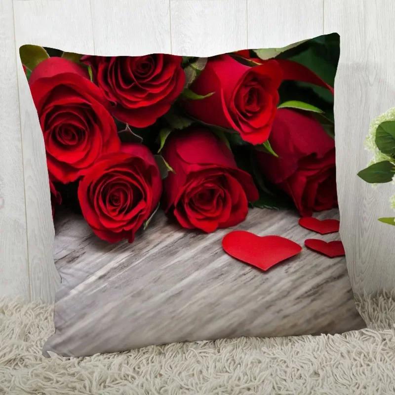 Red Rose Pattern throw pillow cover with short plush print living room sofa decoration cushion cover pillow covers decorative