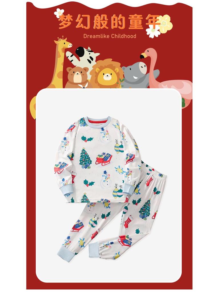 Cross-Border Kids' Christmas Pajama Set: Long Sleeve & Pants with Cartoon Print