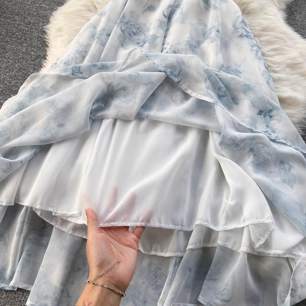 Women Floral Spaghetti Strap Dress Elastic Ruched Sexy Hollow Backless Party Dress Summer Boho Vacation Beach Sundress