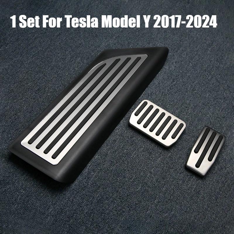 För Tesla Model 3 Y 2017-2025 Aluminium Fotpedalsskydd Set Dödpedalsskydd Halkfria Bromsacceleratorpedaler Biltillbehör