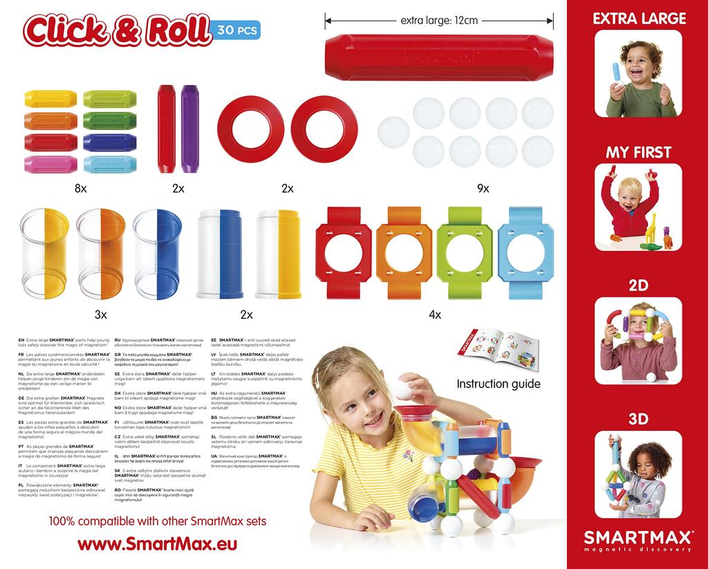 SmartMax Click & Roll Magnetic Building Blocks for Toddlers, 30 Pieces, SMX404, Authentic