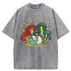 Mushroom Cottagecore Aesthetic Frog Printed Washed T Shirt Women Summer Loose T-Shirt Street Short Sleeves Clothes