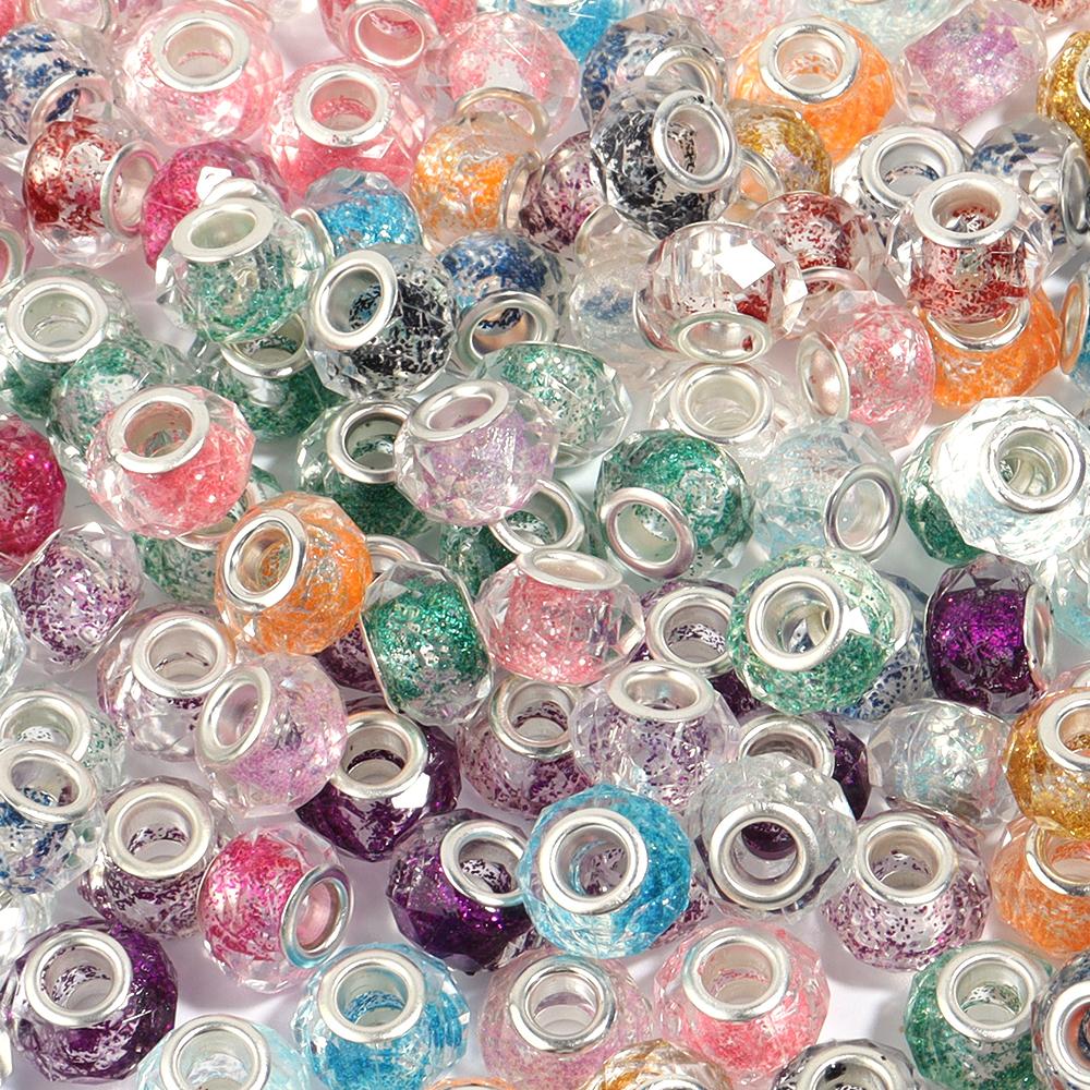 10Pcs/lot Transparent Color Faceted Resin Beads Large Hole Loose Beads for Jewelry Making DIY Bracelet Decoration Charm Supplies