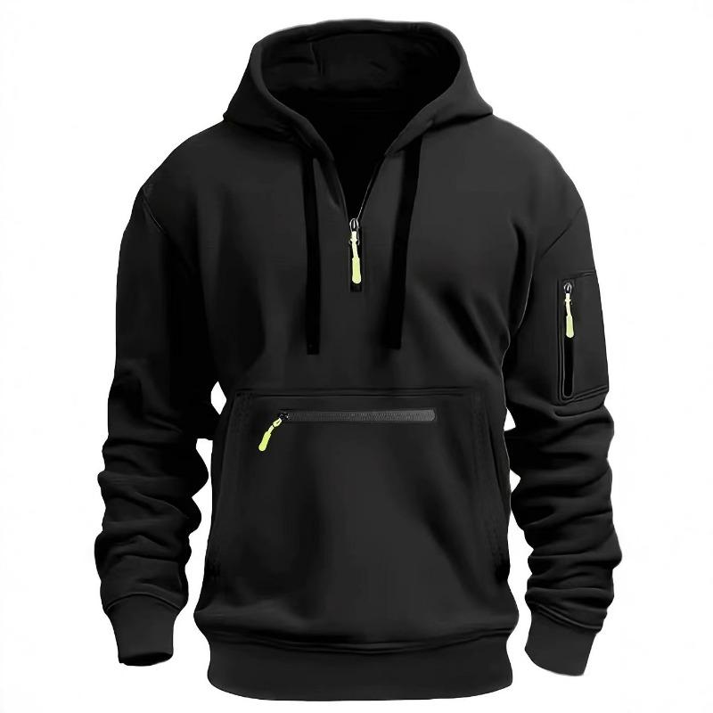 Men S Spring Hooded Pullover Sweatshirt With Multiple Pockets