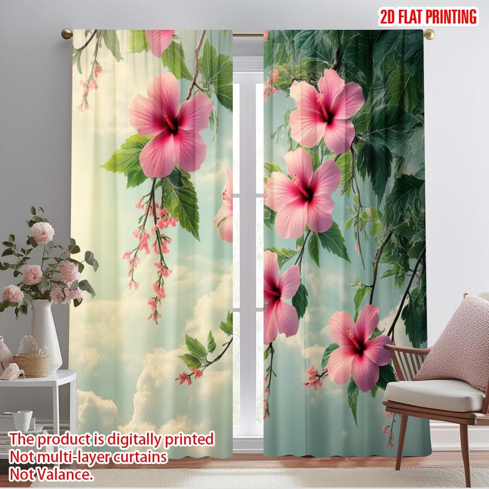 

Set Of 2 Plane Printing Curtain Popular Hibiscus Dream Polyester Without Rod Art Deco Festive Perfect Living Room Ideal For Area W100*H70(CM)-Hooks&2PCS