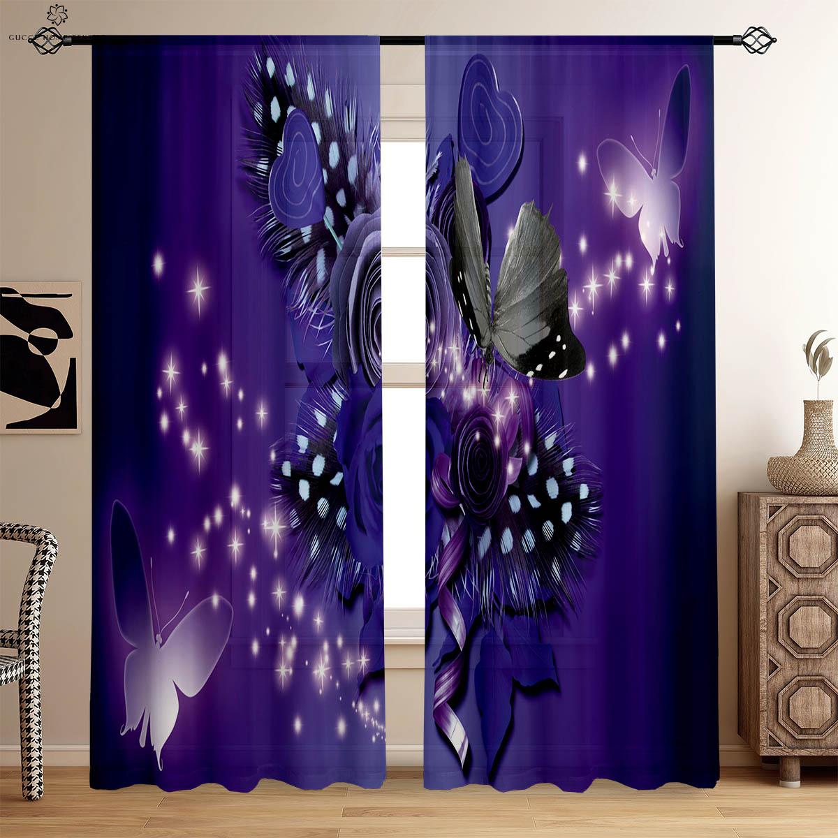 

Floral Butterfly Symmetrical Printed Drapes, Decorative Curtains, Suitable for Bedroom, Living Room, Kitchen, Study Room, W50xH130(CM)x2PCS&Grommet Top