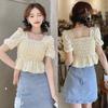 Women's Shirt Blouse Lace Stitching Sweet Slim Floral Print