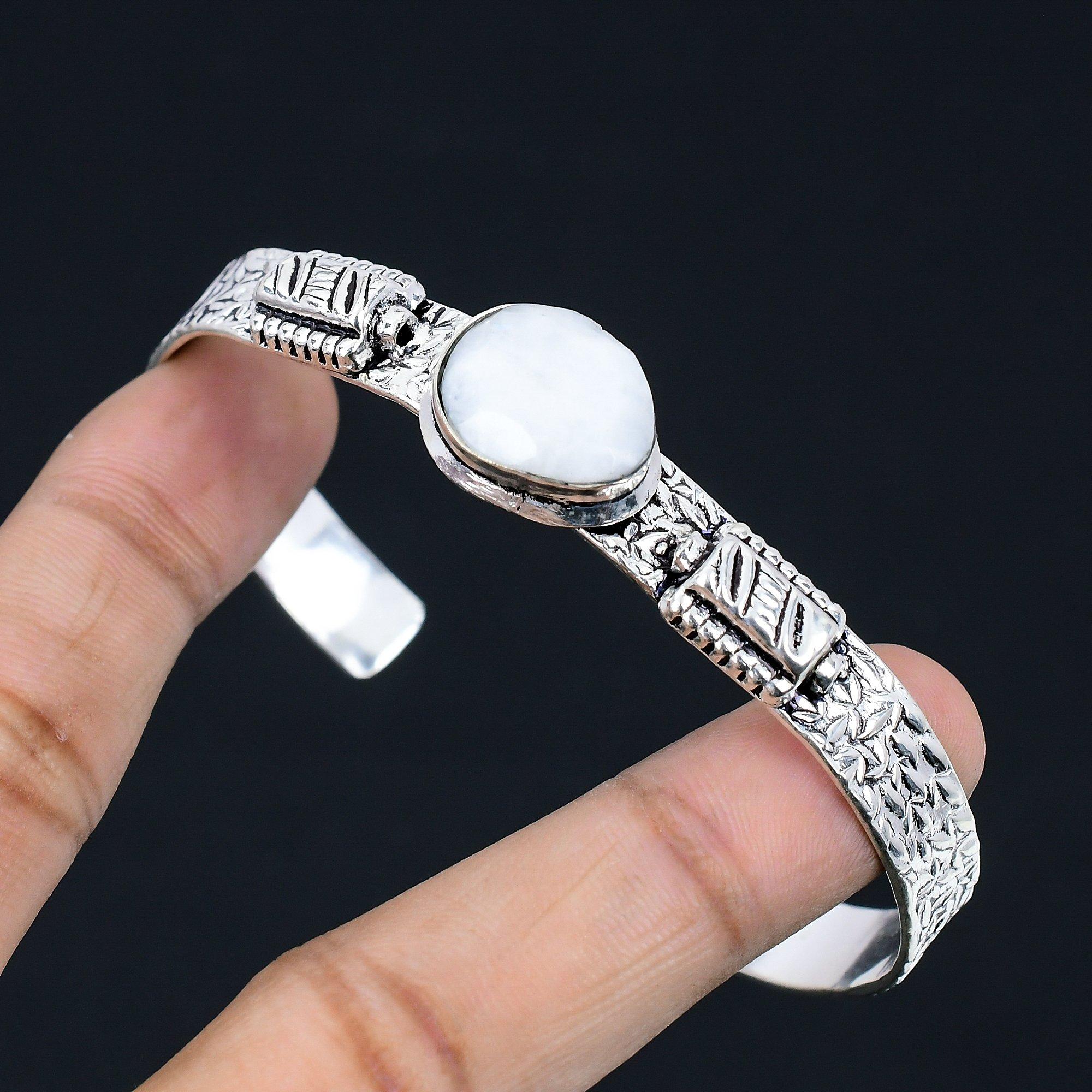 

Halloween Sale Sterling Silver Rainbow Moonstone Gemstone Sister Bangle Bracelet Adjustable