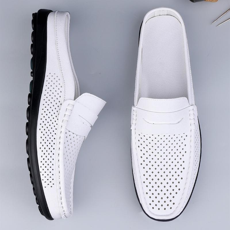 Men's Breathable Casual Leather Shoes Summer Outdoor Anti Slip Soft Sole Comfort Walking Shoes Business Hollow Out Leather Shoes