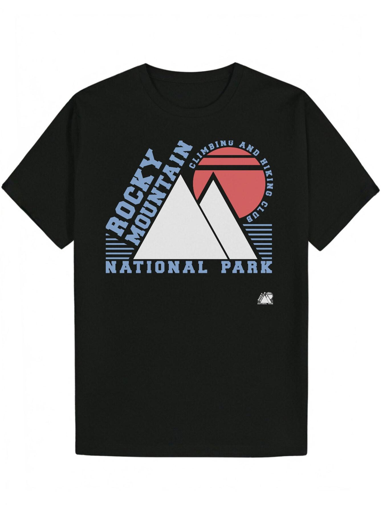 Black Rocky Mountain National Park Graphic T-shirt - Vintage 1902 Mountain Landscape Print M