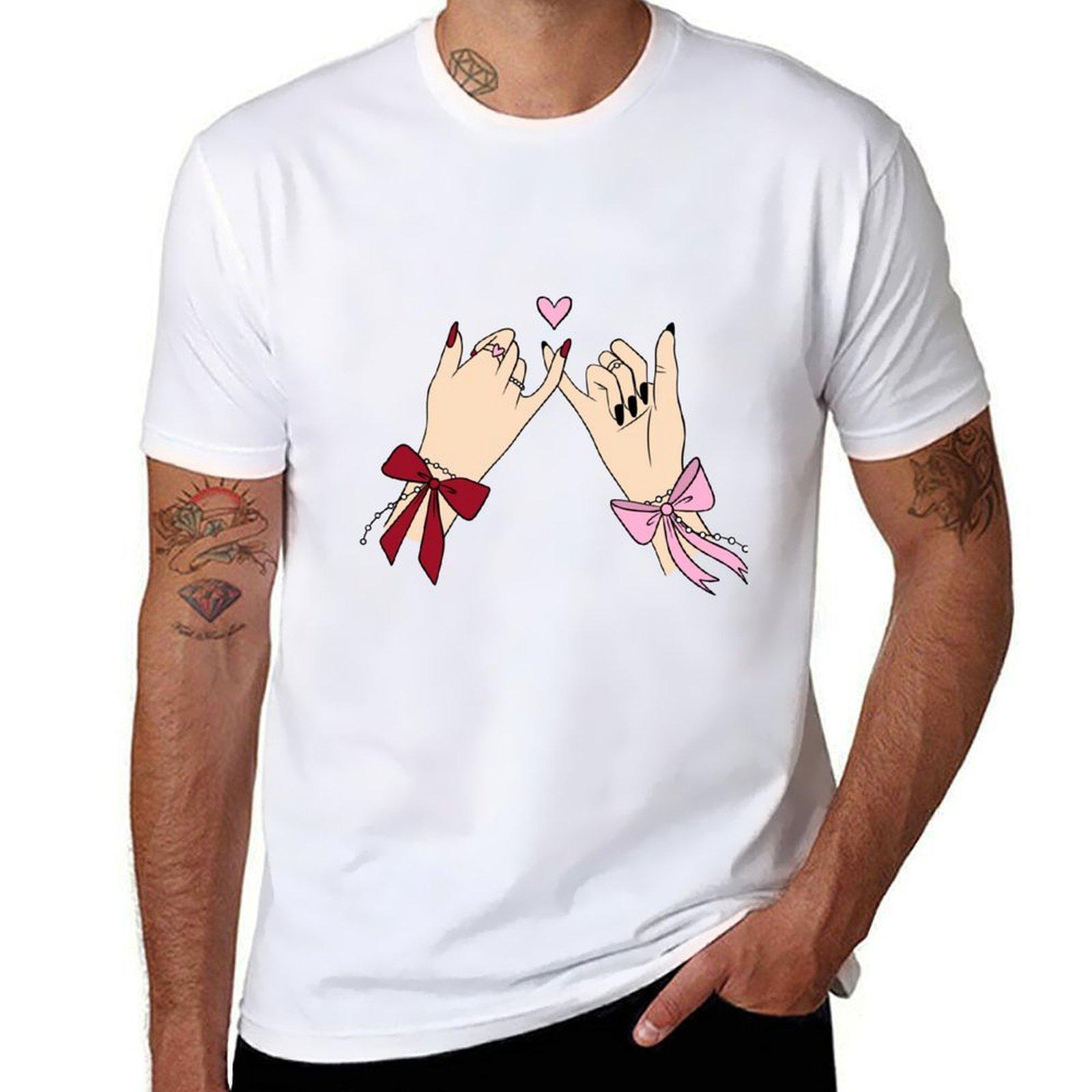 Cute Best Friends Pinky Promise Hand with Bow Coquette TShirt plain blacks summer clothes Unisexs graphic tshirts big and tall S