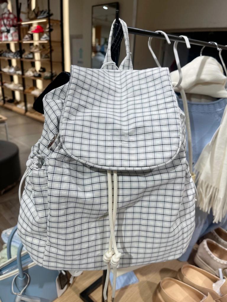 Korean Ins Lightweight Nylon Plaid Backpack 2025 New Large-capacity Lazy Wind Versatile Drawstring Tote Bag