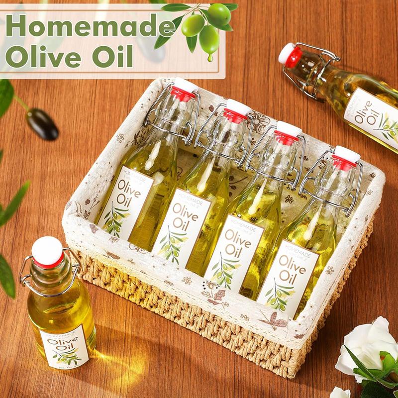 Swing Top Glass Bottles for Olive Oil Homemade 8 Oz Clear Flip Top Bottles with Airtight Lids Labels for Storing Homemade Oil