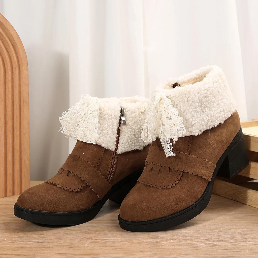 Fashion Winter Women Fur Snow Ankle Boots Suede High Heels Shoes Designer 2025 New Short Plush Warm Shoes Chelsea Goth Pumps Botas Mujer