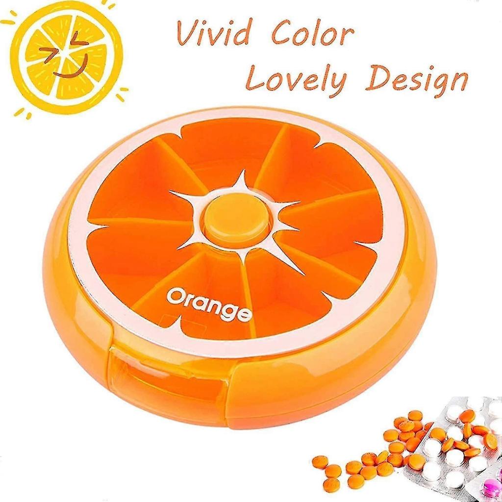 Pill Box Travel Pill Organizer Cute Round Rotating Purse Size 7 Compartments