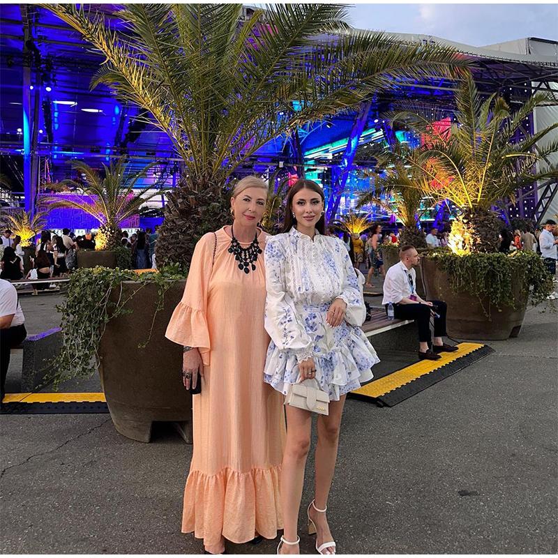 Ladies' Printed Stand Up Collar Bubble Sleeve Long Sleeved Ruffle Edge Short Skirt Casual Slim Fit Dress Blue Print Summer New Collection Waist Dress