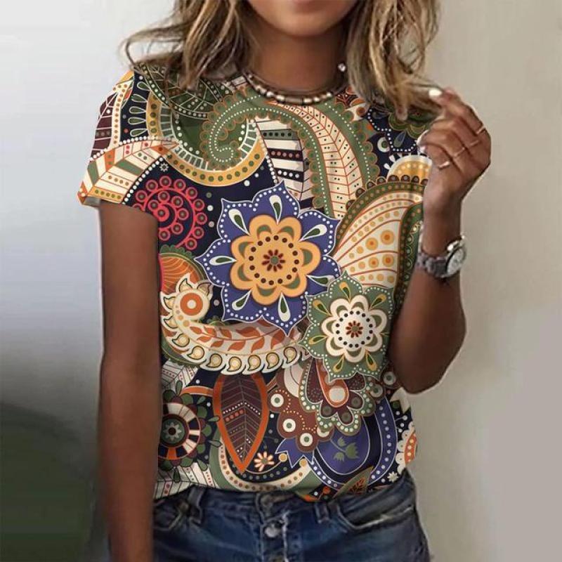 Zomer Casual Vintage Dames T-shirts Dames 3D Print Vlinder Ronde Hals T-shirt Dames Mode Los Kort Gebreide Mouw