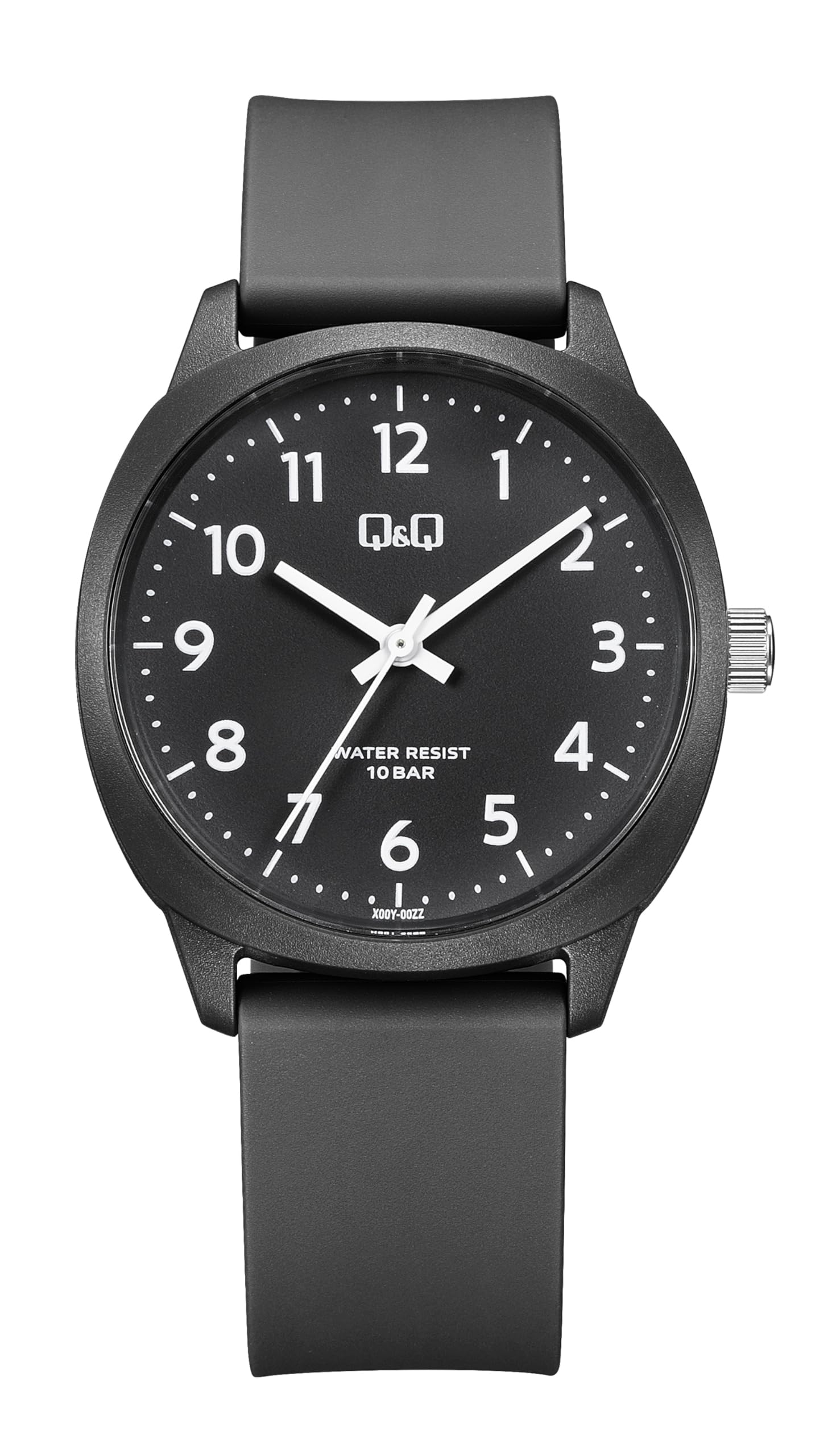 10 ATM Water Resistant Watch Simple Analog Watch [Citizen Q&Q] (Black) - Lightweight, (Urethane Strap/Easy-to-Read Dial) - Men s & Women s V52A-500VK