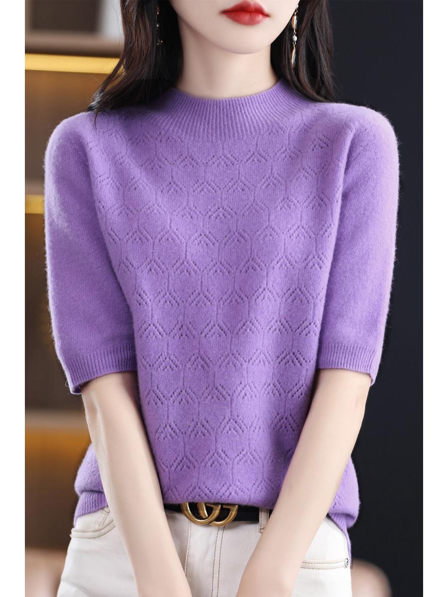 

Женский свитер-футболка с полурукавом, 100% чистая шерсть, ажурная вязка XXL