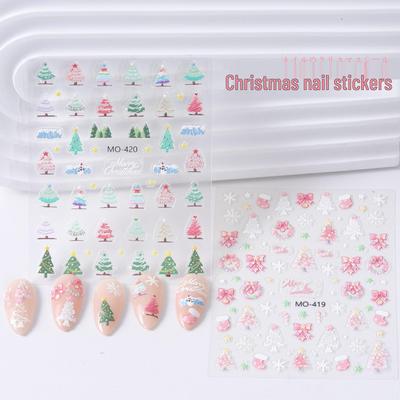 Autocollants pour ongles de Noël en relief 5D: Flocons de neige, Père Noël & Plus avec dos adhésif